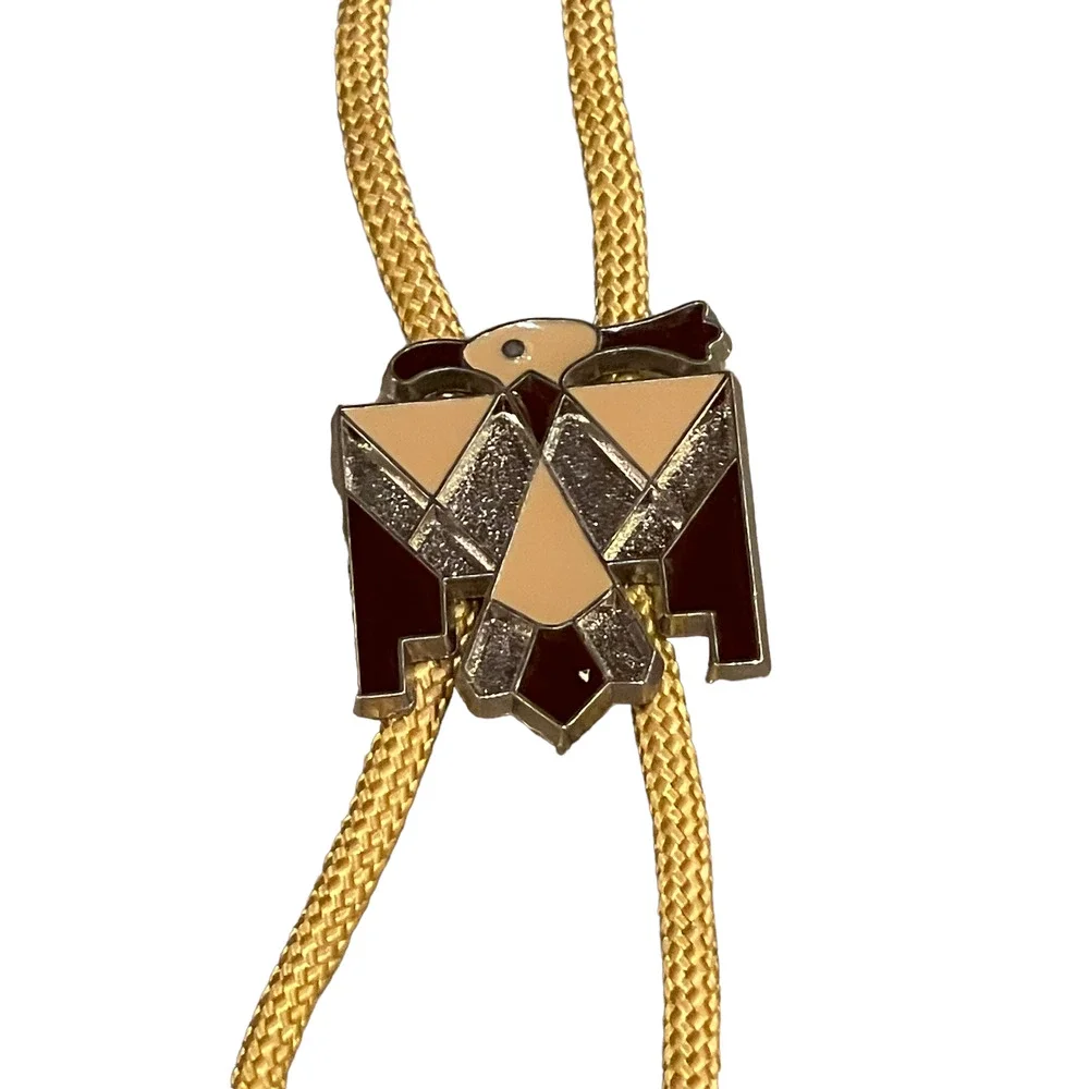 Vintage Mens Bolo Tie Yellow Rope With Aztec Native American Symbol Southwestern